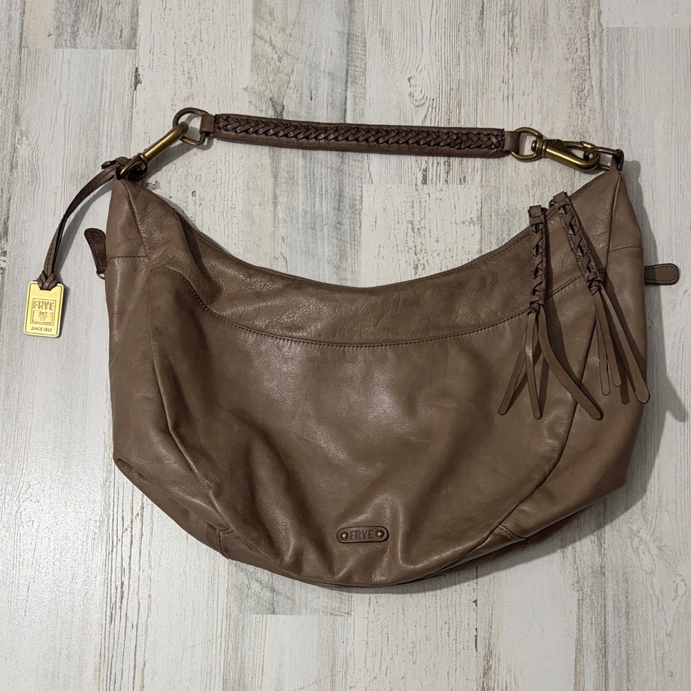 Frye Jennie Taupe Hobo Leather  Bag with Braided Strap